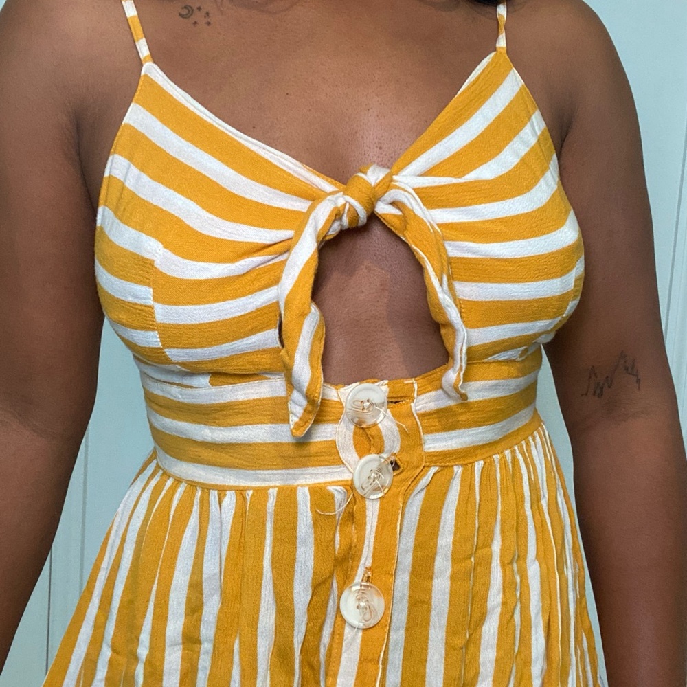 Yellow and White Striped Tie-Front Dress